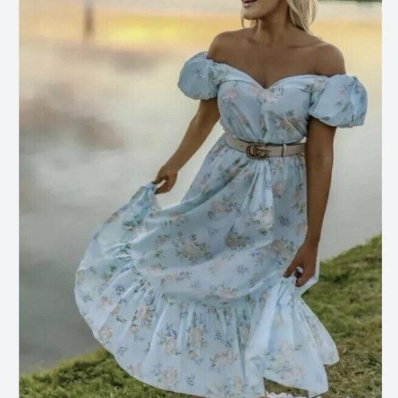 LoveShackFancy Dresses & Skirts - LoveShackFancy Dress Estelle Maxi Blue Floral Puff Sleeve Cottagecore Floral 10